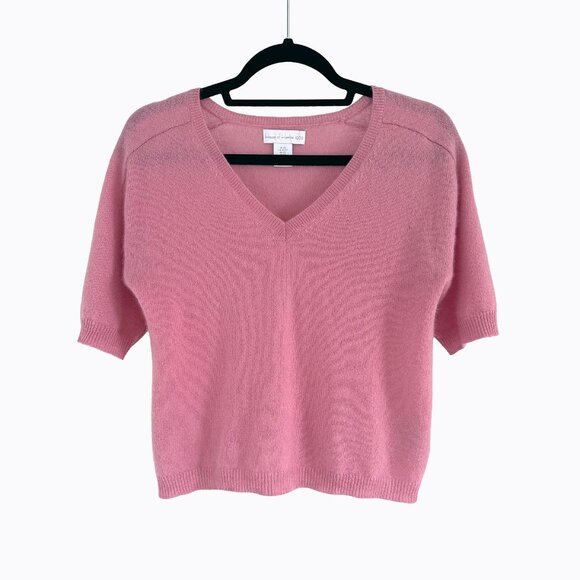 HOH V-Neck Soft Cashmere Sweater XS/S Powder Pink Short Sleeve Barbie Coquette - Picture 1 of 7